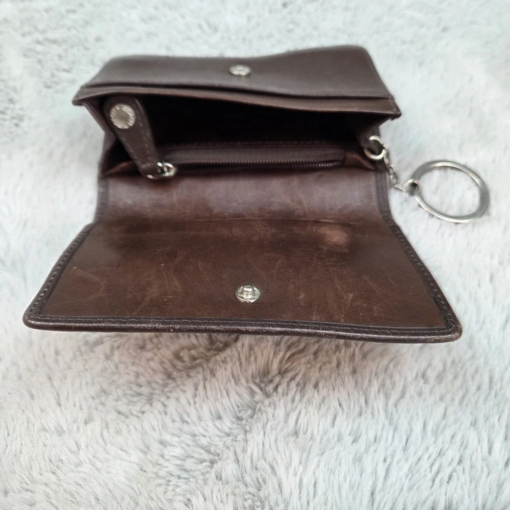 VTG Coach Wallet Brown Leather Change Coin Purse 5"X3" Zip Snap Key Ring 6 Slots - Picture 5 of 8